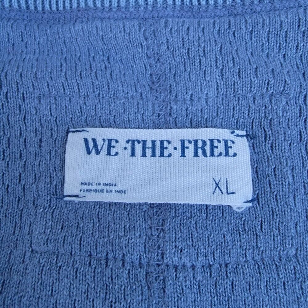 Free People We The Free Swinging Cable Cuff Top Sweater Blue Sz XL Boho Grunge - Picture 3 of 3